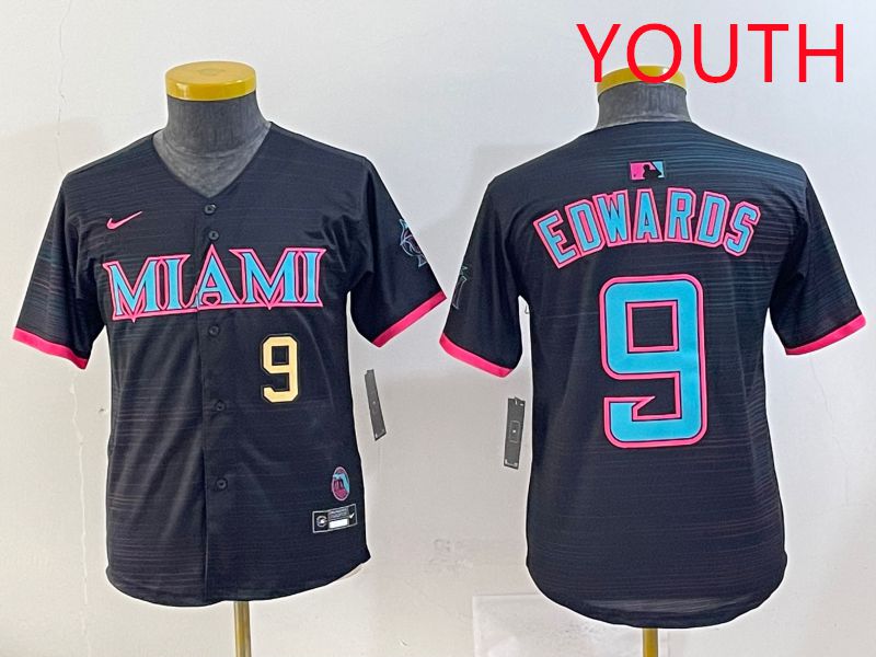Youth 2025 Miami Marlins #9 Edwards Black Joint Name Nike MLB Jersey style 4->youth mlb jersey->Youth Jersey